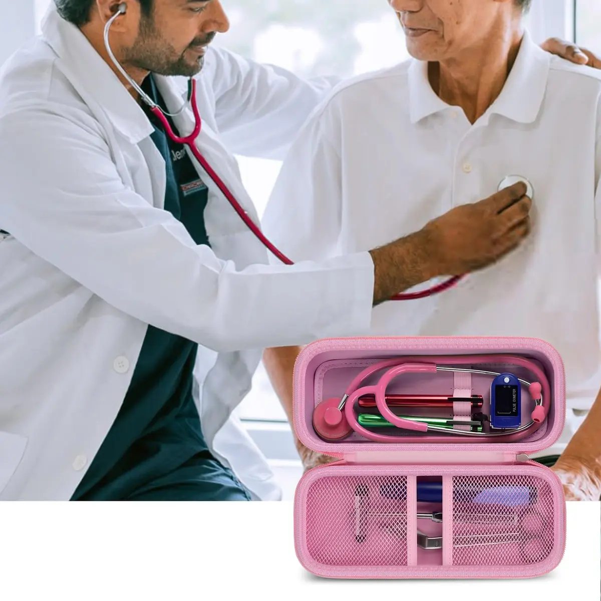 ALKOO Stethoscope Case for 3M Littmann Classic III/Cardiology IV & MDF, Pink | Heavy Duty EVA Hard Shell Organizer with Smart Storage for Medical Professionals - view 8