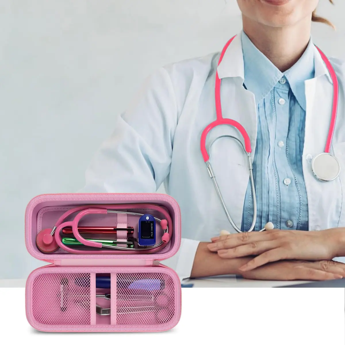 ALKOO Stethoscope Case for 3M Littmann Classic III/Cardiology IV & MDF, Pink | Heavy Duty EVA Hard Shell Organizer with Smart Storage for Medical Professionals - view 9