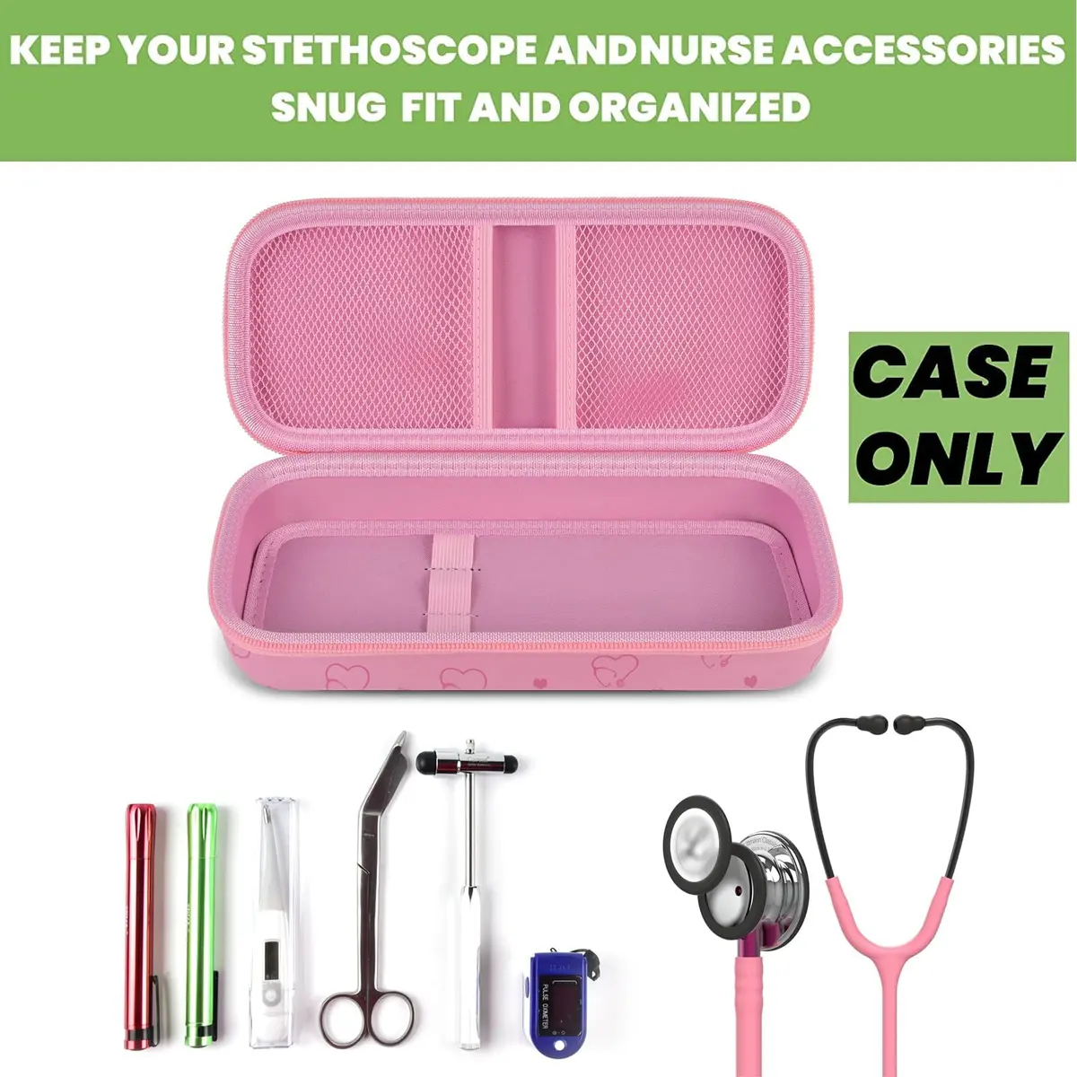 ALKOO Stethoscope Case for 3M Littmann Classic III/Cardiology IV & MDF, Pink | Heavy Duty EVA Hard Shell Organizer with Smart Storage for Medical Professionals - view 2