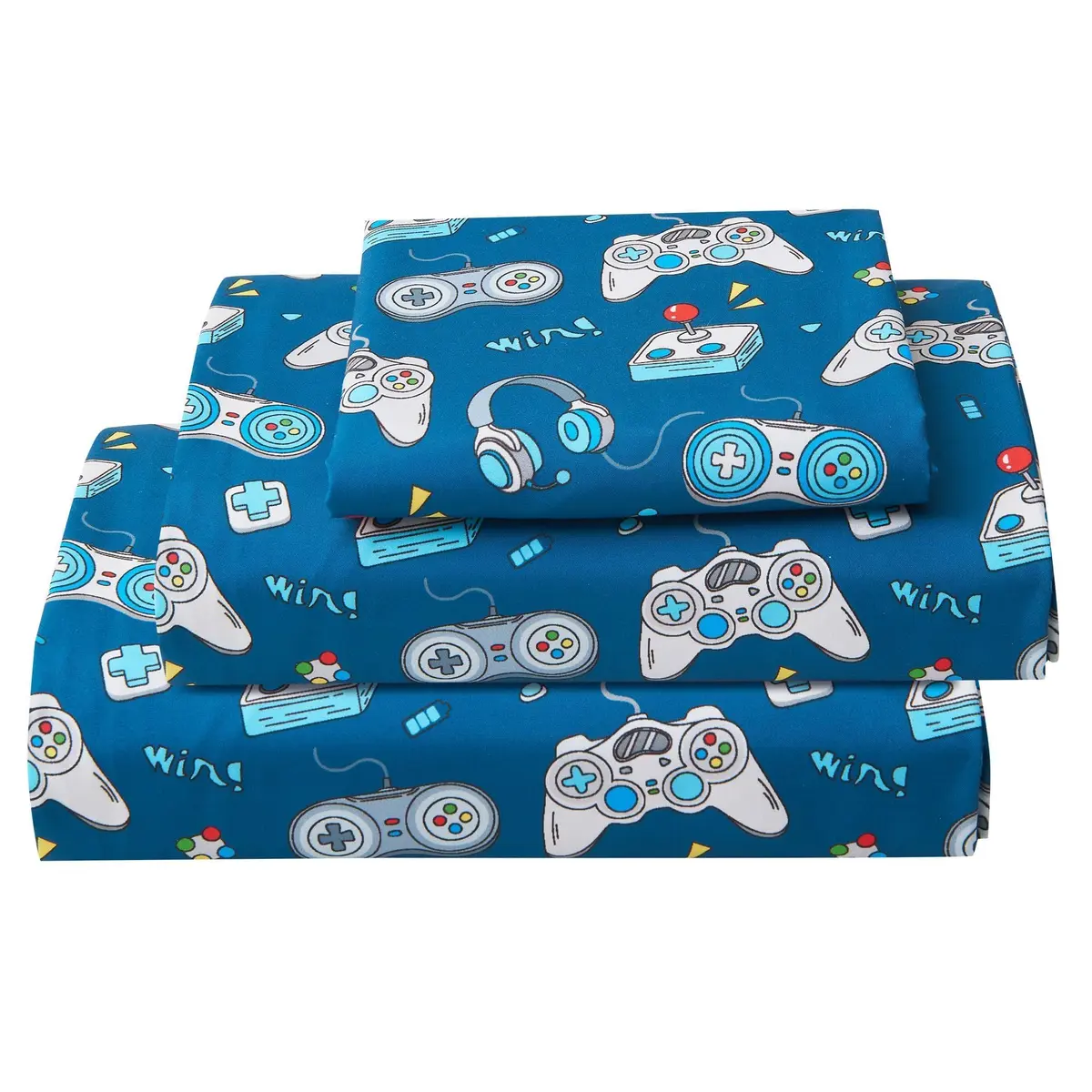 Softan Kids Full Size Bed Sheets, 4-Piece, Deep Pocket, Game Controller | Breathable Microfiber, Fun Design, 15" Deep Pocket - main product image