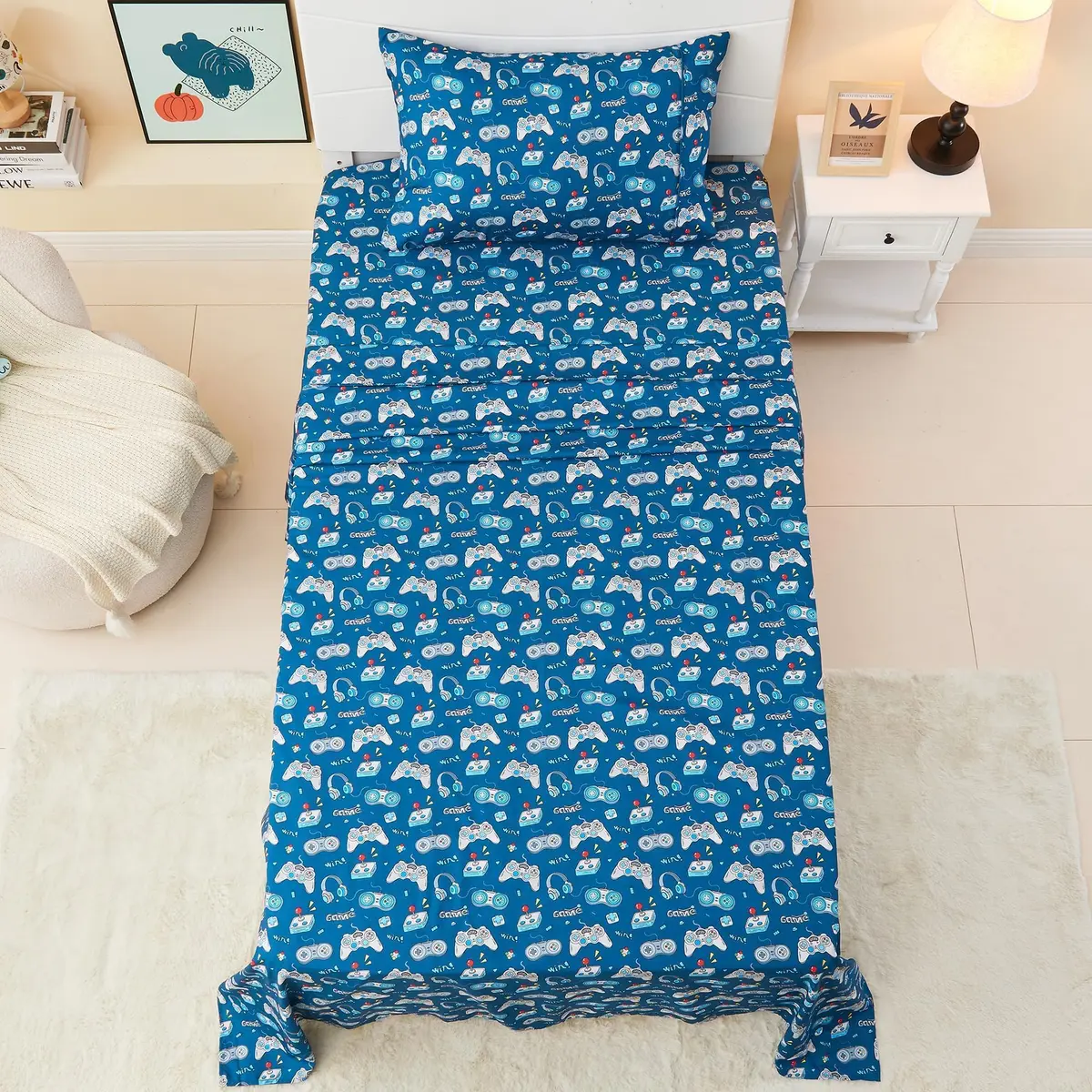 Softan Kids Full Size Bed Sheets, 4-Piece, Deep Pocket, Game Controller | Breathable Microfiber, Fun Design, 15" Deep Pocket - view 7