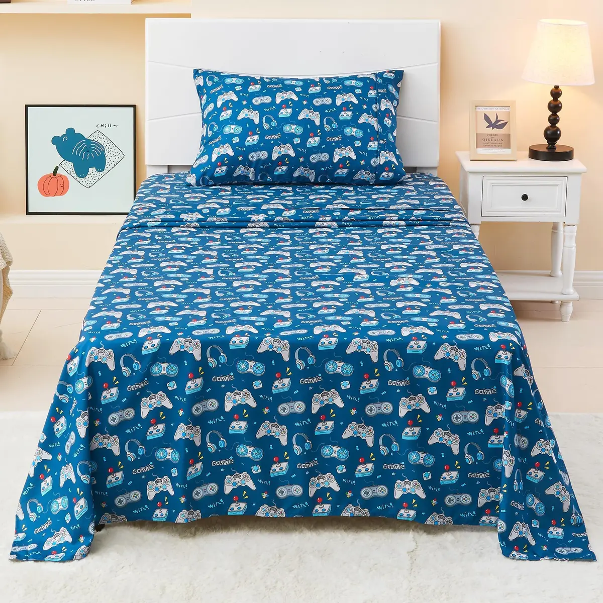 Softan Kids Full Size Bed Sheets, 4-Piece, Deep Pocket, Game Controller | Breathable Microfiber, Fun Design, 15" Deep Pocket - view 2