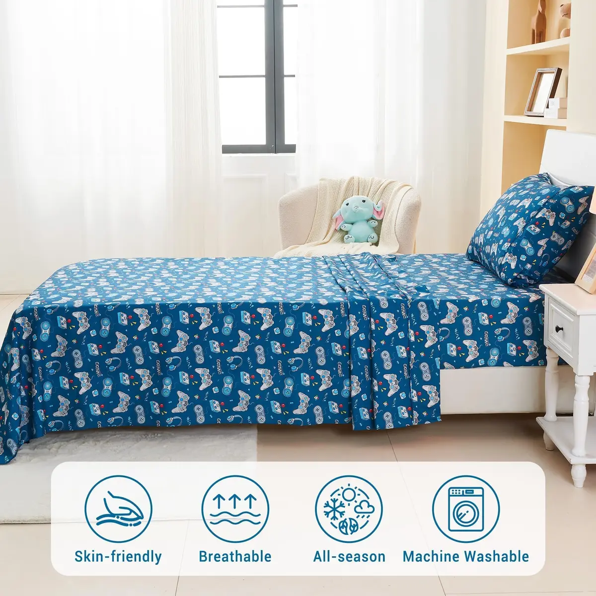 Softan Kids Full Size Bed Sheets, 4-Piece, Deep Pocket, Game Controller | Breathable Microfiber, Fun Design, 15" Deep Pocket - view 3