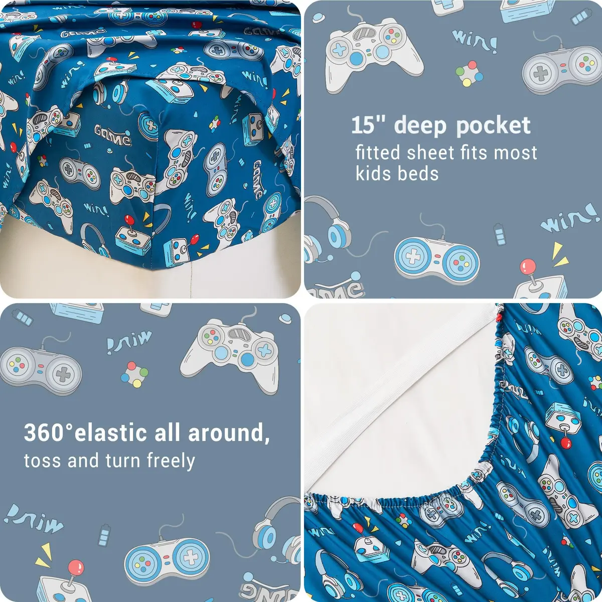Softan Kids Full Size Bed Sheets, 4-Piece, Deep Pocket, Game Controller | Breathable Microfiber, Fun Design, 15" Deep Pocket - view 4