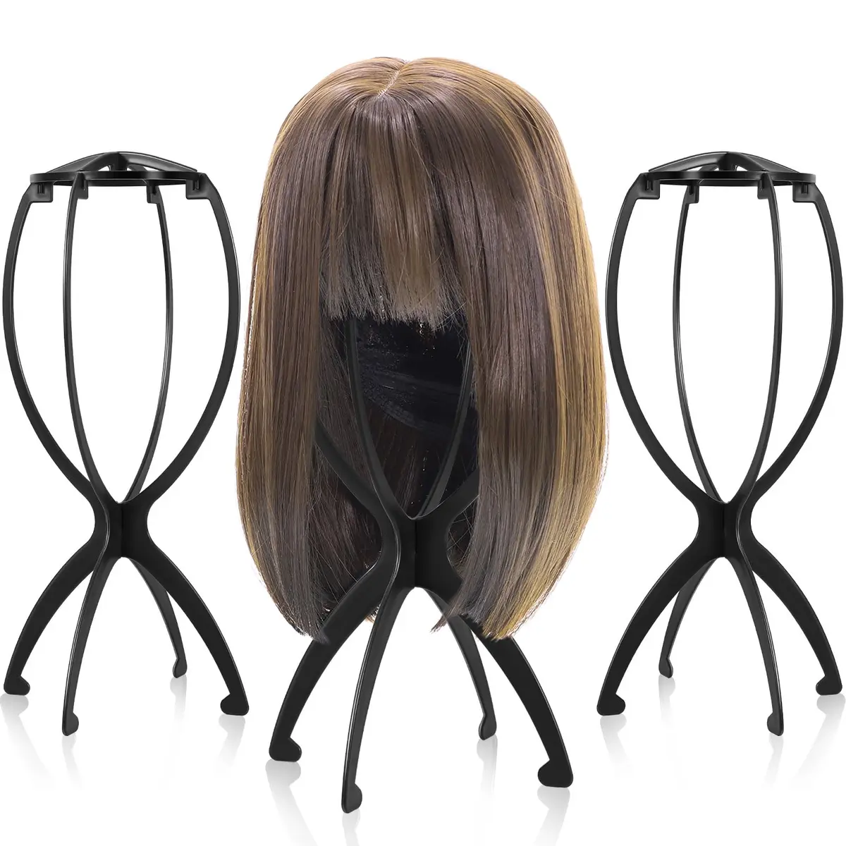 obeoby Wig Stand, Portable Foldable Wig Holder for Wigs (Black,3Pack) | Lightweight, Travel-Friendly, Maintains Wig Shape - main product image