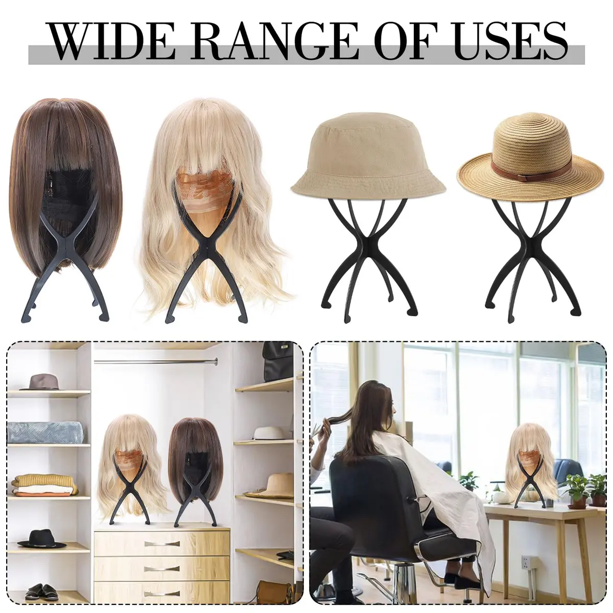 obeoby Wig Stand, Portable Foldable Wig Holder for Wigs (Black,3Pack) | Lightweight, Travel-Friendly, Maintains Wig Shape - view 6