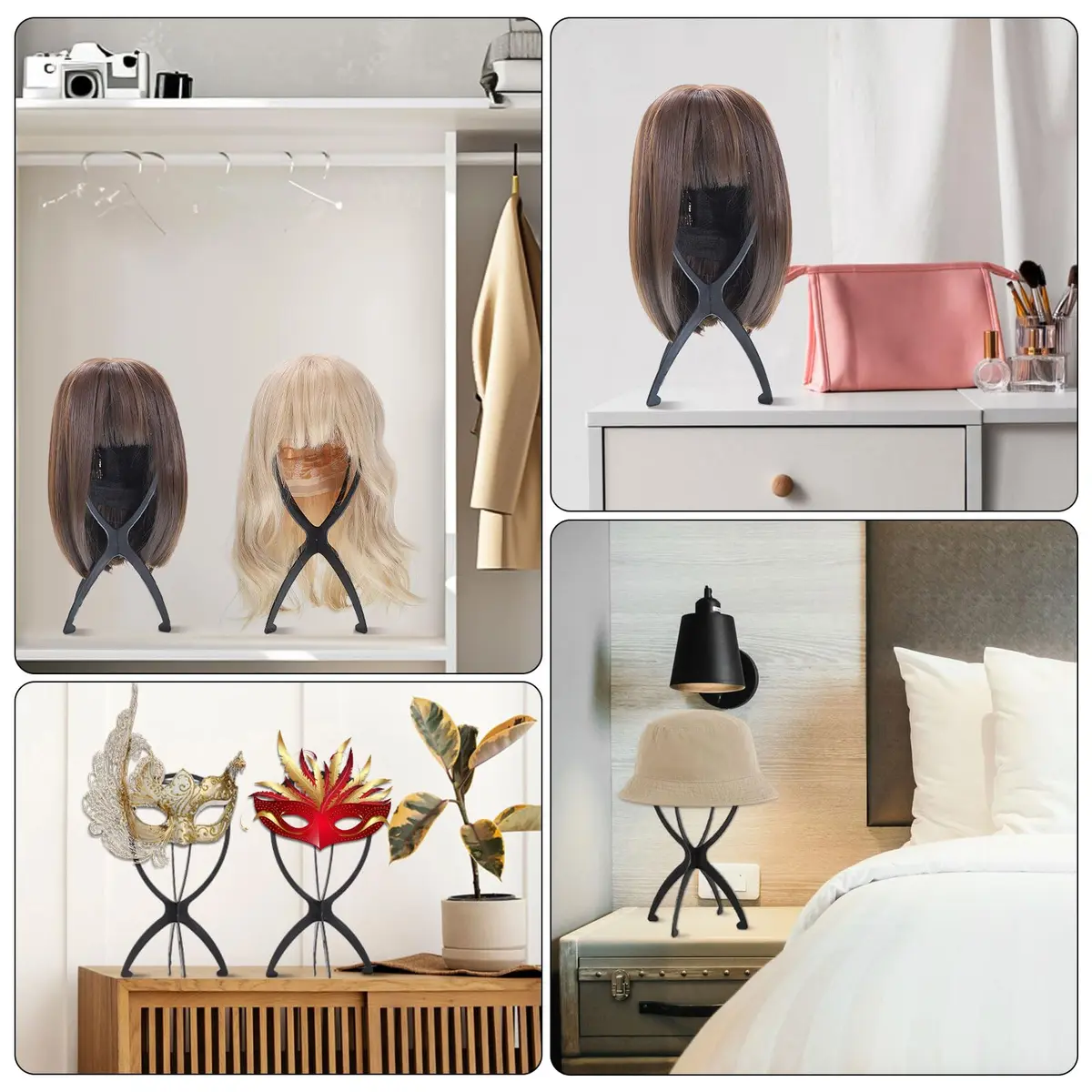 obeoby Wig Stand, Portable Foldable Wig Holder for Wigs (Black,3Pack) | Lightweight, Travel-Friendly, Maintains Wig Shape - view 7