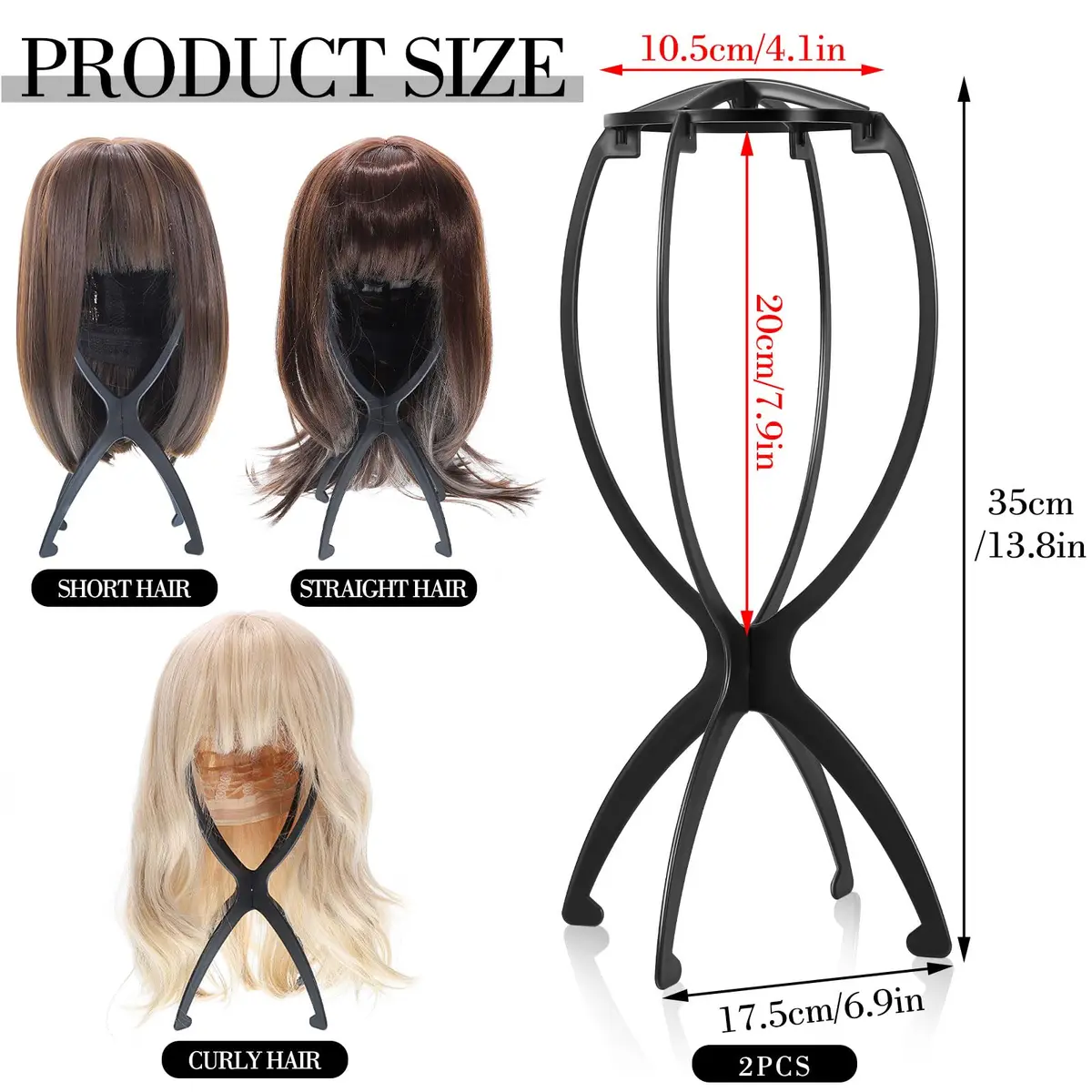 obeoby Wig Stand, Portable Foldable Wig Holder for Wigs (Black,3Pack) | Lightweight, Travel-Friendly, Maintains Wig Shape - view 3