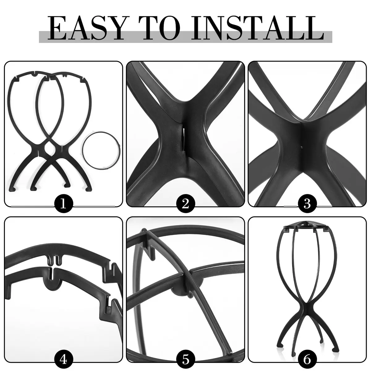 obeoby Wig Stand, Portable Foldable Wig Holder for Wigs (Black,3Pack) | Lightweight, Travel-Friendly, Maintains Wig Shape - view 4