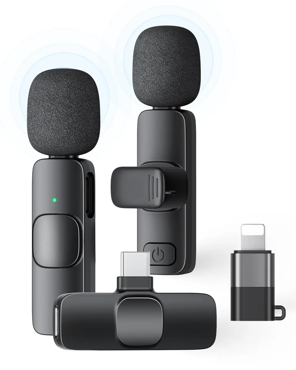 KUKIHO Wireless Lavalier Microphone 2 Pack | Noise Reduction, Plug & Play, Long Range, Rechargeable | Compatible with iPhone, iPad, Android - main product image