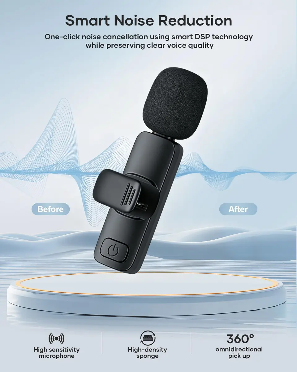 KUKIHO Wireless Lavalier Microphone 2 Pack | Noise Reduction, Plug & Play, Long Range, Rechargeable | Compatible with iPhone, iPad, Android - view 6