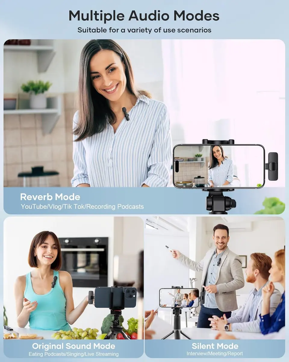 KUKIHO Wireless Lavalier Microphone 2 Pack | Noise Reduction, Plug & Play, Long Range, Rechargeable | Compatible with iPhone, iPad, Android - view 3