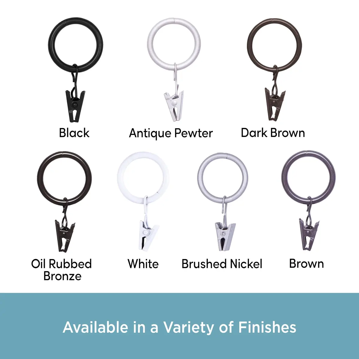 Kenney Clip Rings for 5/8" to 3/4" Diameter Curtain Rods | Brushed Nickel, 14-Pack, Easy Glide - view 5