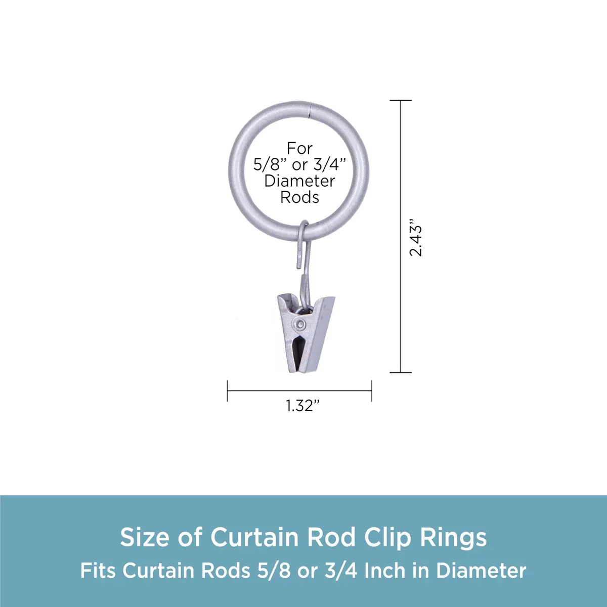 Kenney Clip Rings for 5/8" to 3/4" Diameter Curtain Rods | Brushed Nickel, 14-Pack, Easy Glide - view 3