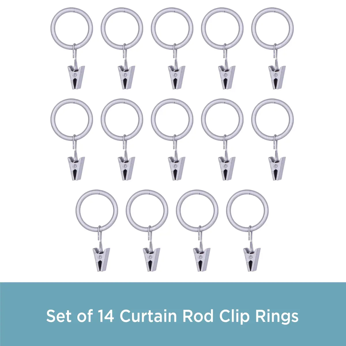 Kenney Clip Rings for 5/8" to 3/4" Diameter Curtain Rods | Brushed Nickel, 14-Pack, Easy Glide - view 4
