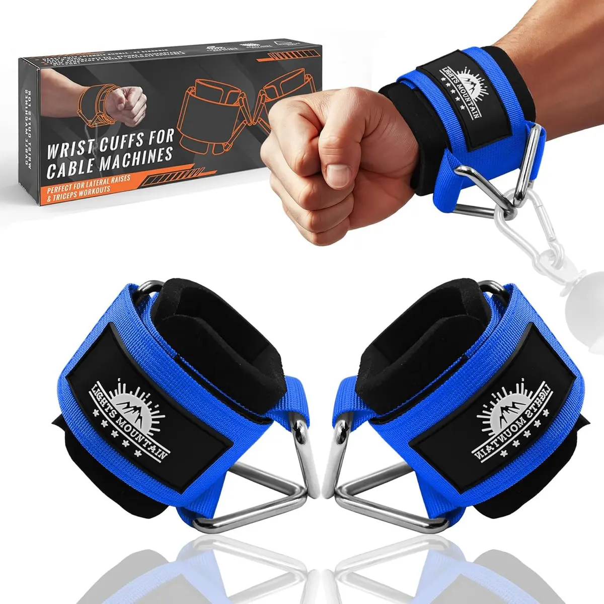 Lights Mountain Wrist Cuffs for Cable Machines – Padded & Adjustable Straps for Strength Training (Blue L) - main product image