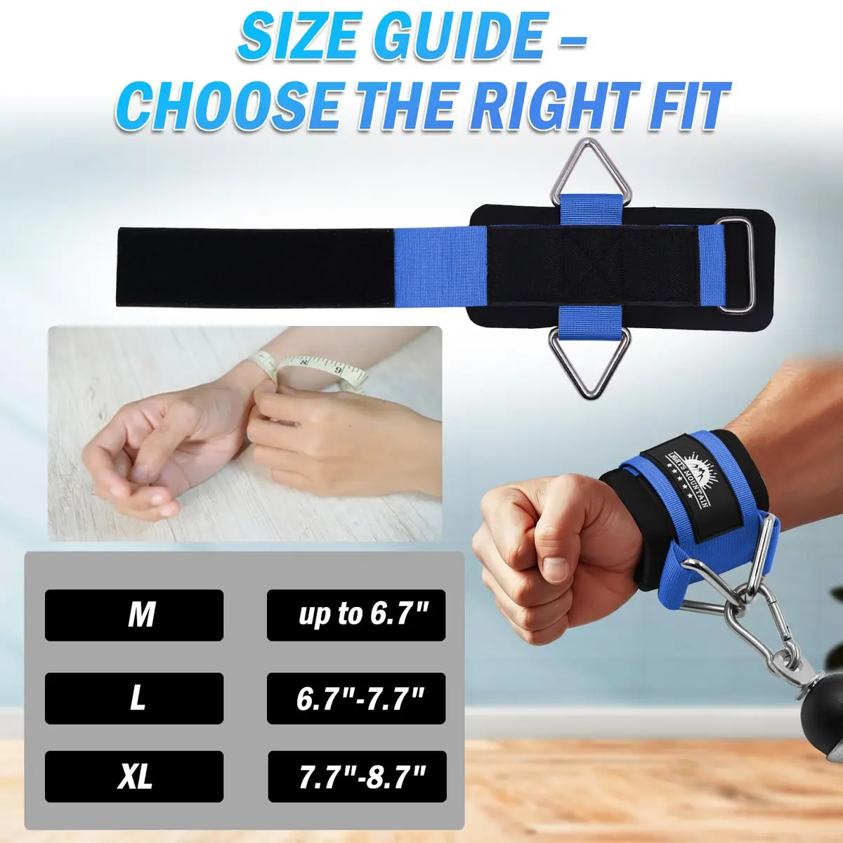 Lights Mountain Wrist Cuffs for Cable Machines – Padded & Adjustable Straps for Strength Training (Blue L) - view 2