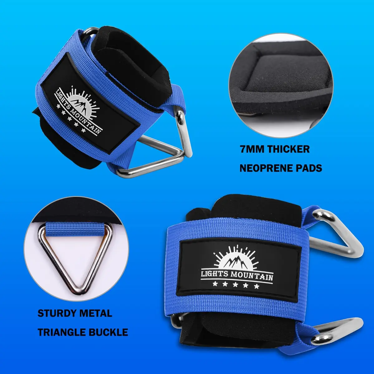 Lights Mountain Wrist Cuffs for Cable Machines – Padded & Adjustable Straps for Strength Training (Blue L) - view 3