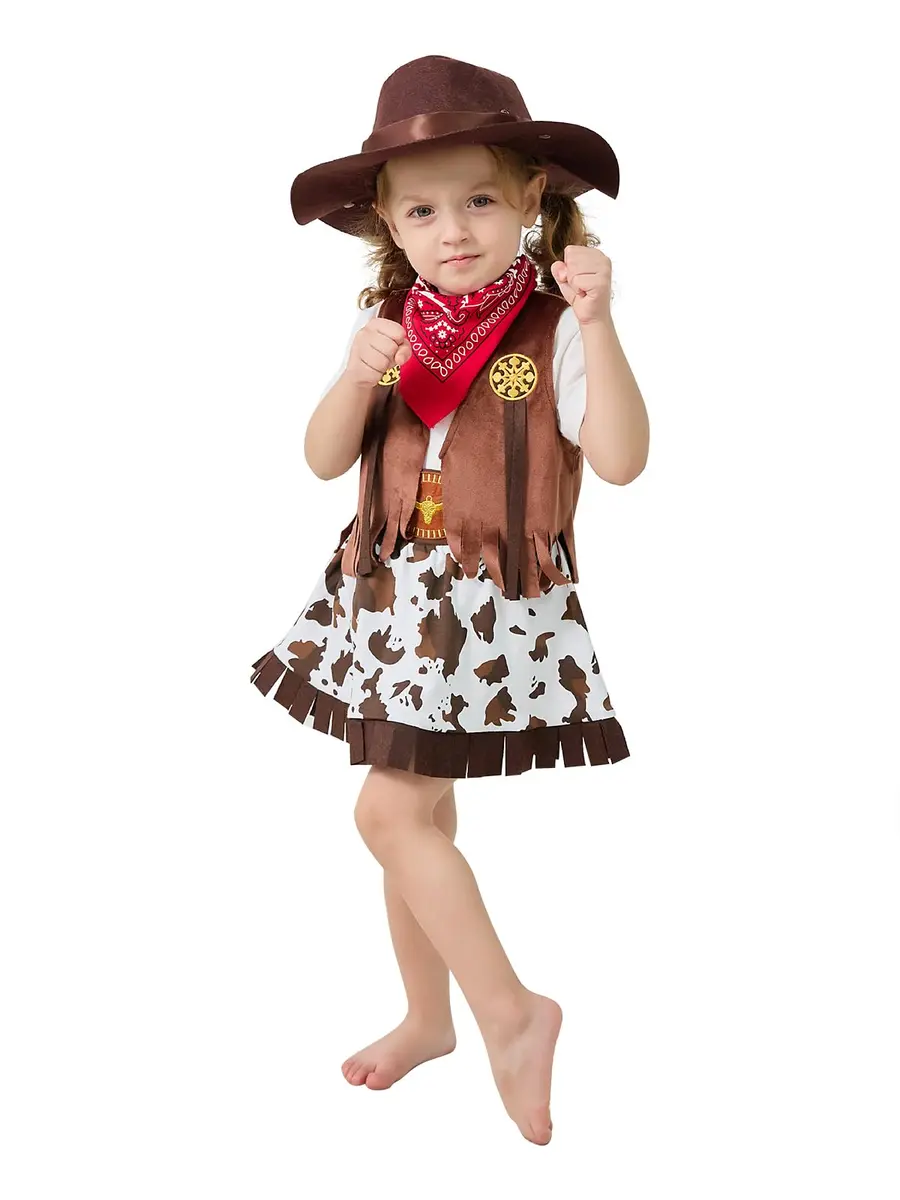 LXKIKMM Kids Western Cowgirl Costume Set 5-6 Years | Cowboy & Cowgirl Halloween Outfit - main product image
