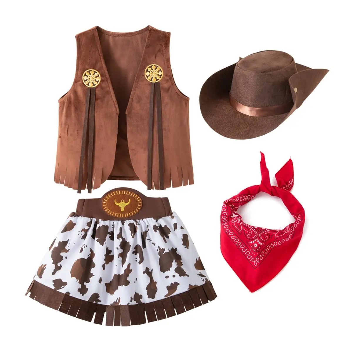 LXKIKMM Kids Western Cowgirl Costume Set 5-6 Years | Cowboy & Cowgirl Halloween Outfit - view 2