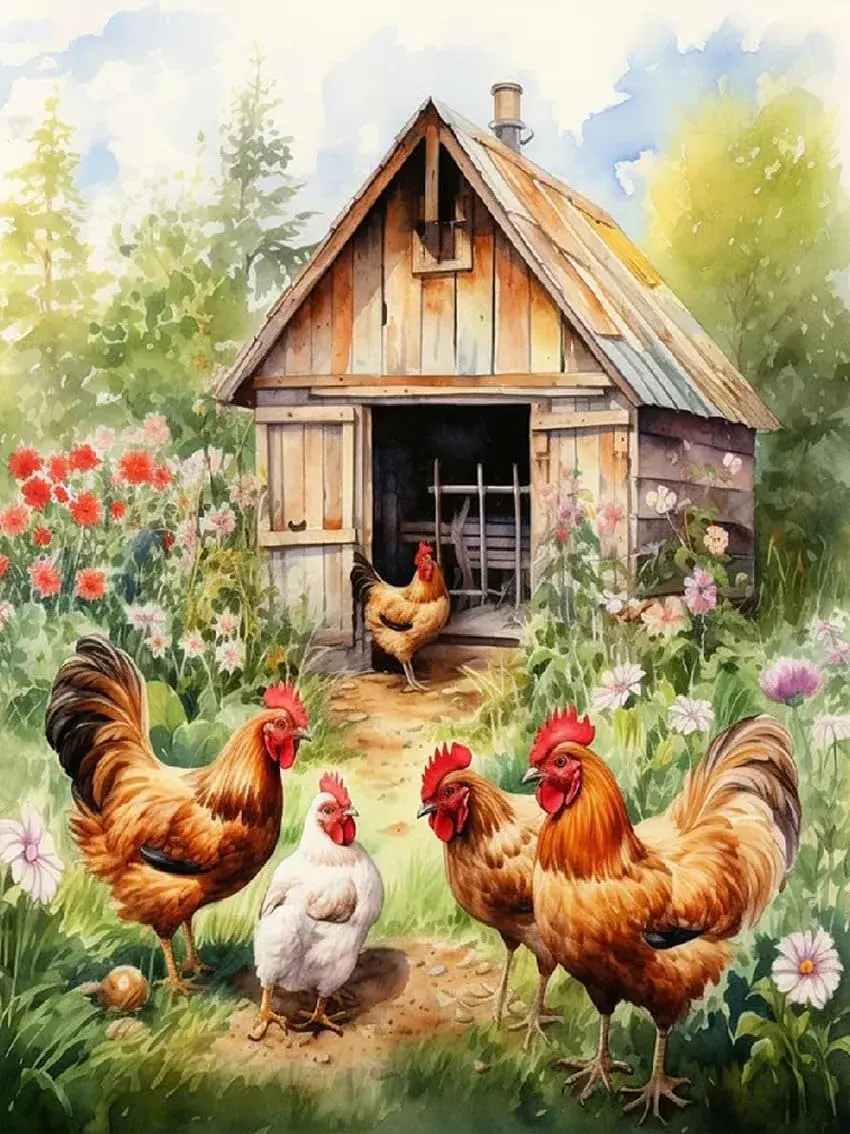 MjhRcll Stamped Cross Stitch Kit Chicken Embroidery Starter Kit 30x40cm (12x16 Inch) | Beginner Friendly Animal Design - main product image