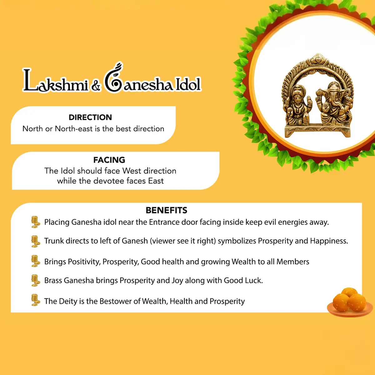 Ekhasa Brass Laxmi Ganesh Murti in Red Velvet Gift Box | Sacred Home & Gifting Decor - view 6