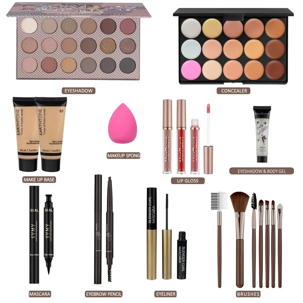 MONRUEVT All-in-One Makeup Kit for Women & Teens | 16-Piece Full Face Cosmetic Set with Brushes - view 2