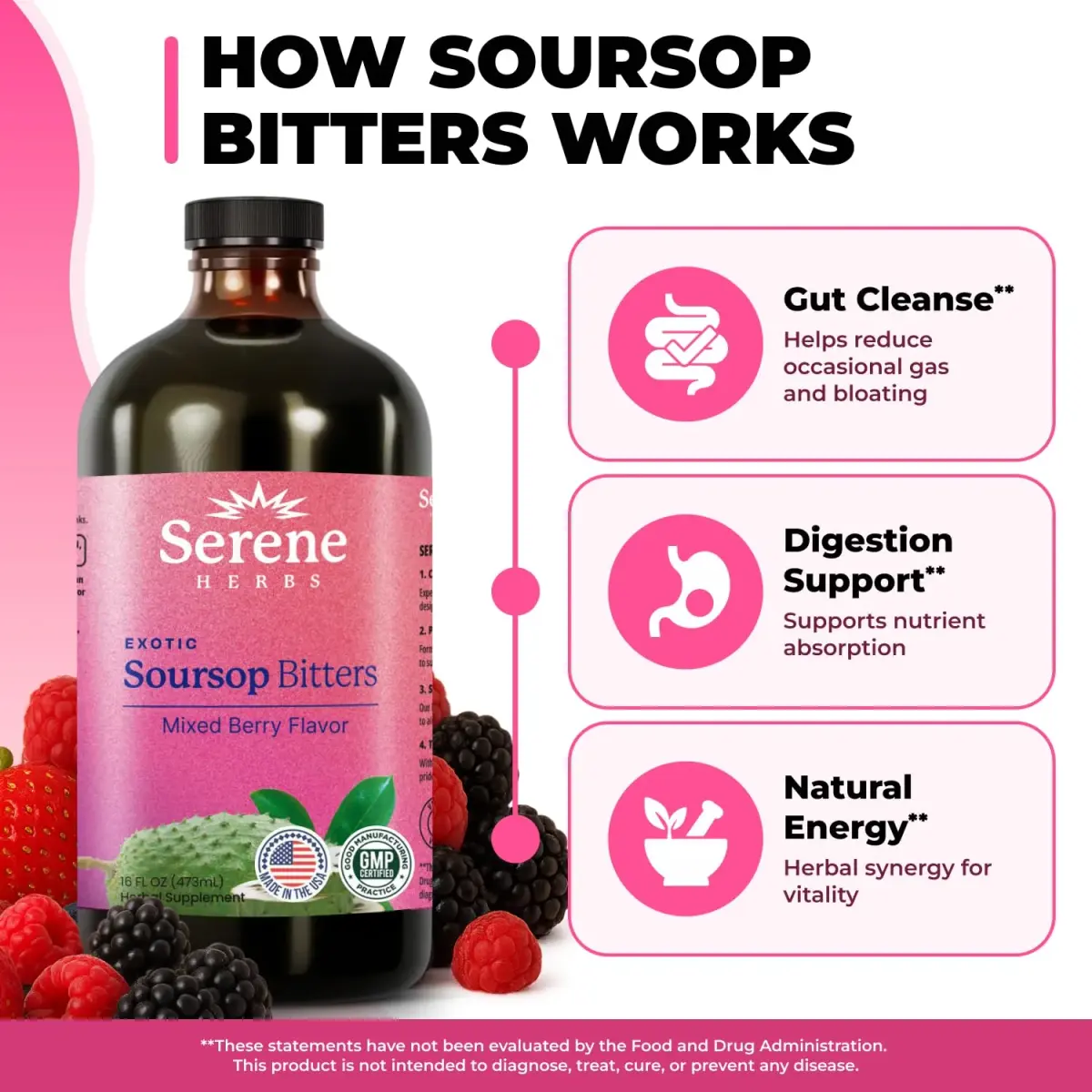 Serene Herbs Soursop Bitters Liquid 473ml (16 Fl Oz) | Supports Gut Cleanse & Immune Boost - view 6