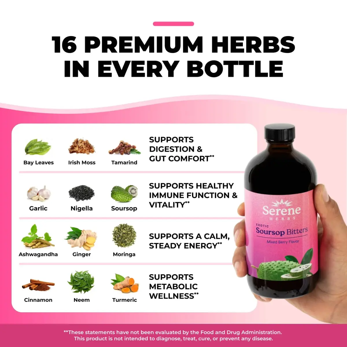 Serene Herbs Soursop Bitters Liquid 473ml (16 Fl Oz) | Supports Gut Cleanse & Immune Boost - view 7