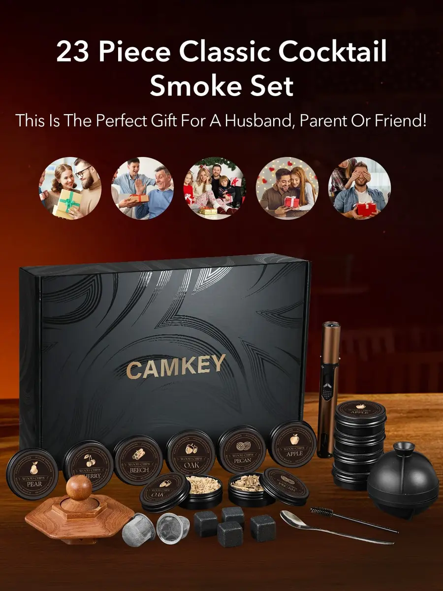CAMKEY 23Pcs Whiskey Smoker Kit with Torch & 12 Wood Chips | Oak Wood Infuser Set - view 6