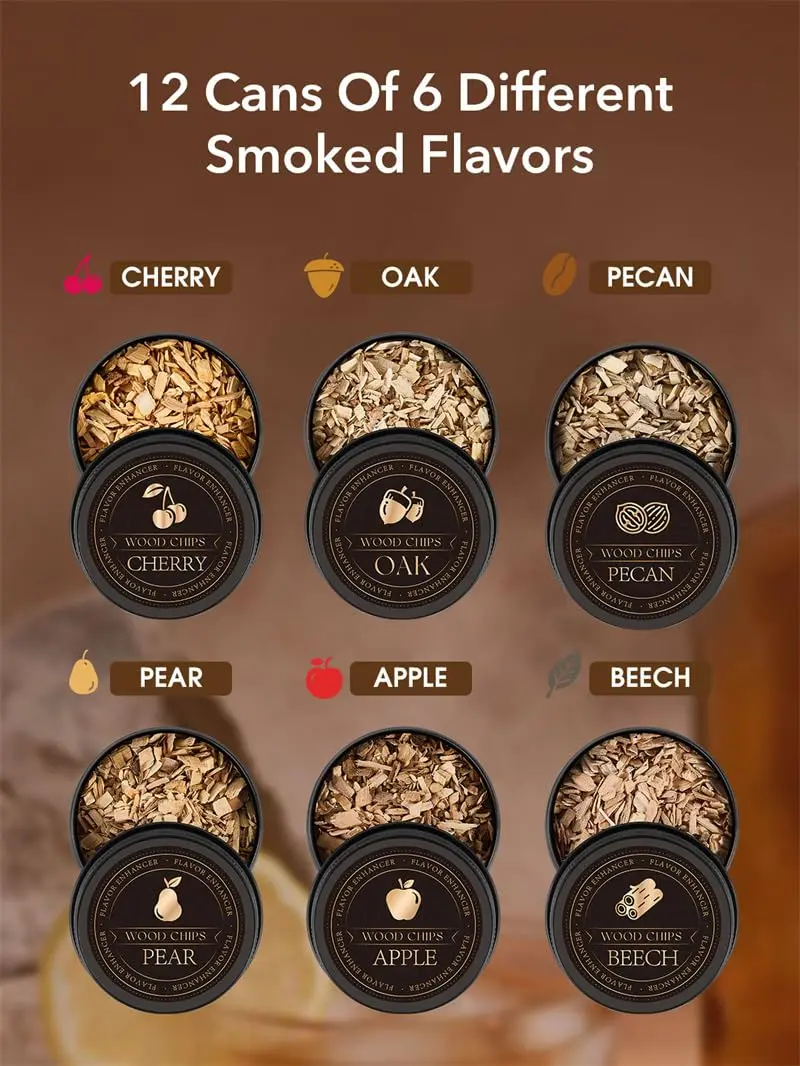 CAMKEY 23Pcs Whiskey Smoker Kit with Torch & 12 Wood Chips | Oak Wood Infuser Set - view 3