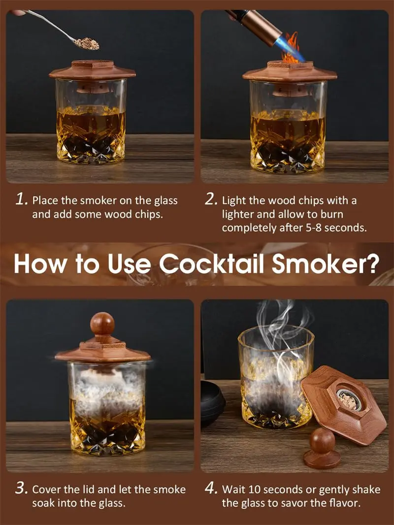 CAMKEY 23Pcs Whiskey Smoker Kit with Torch & 12 Wood Chips | Oak Wood Infuser Set - view 4