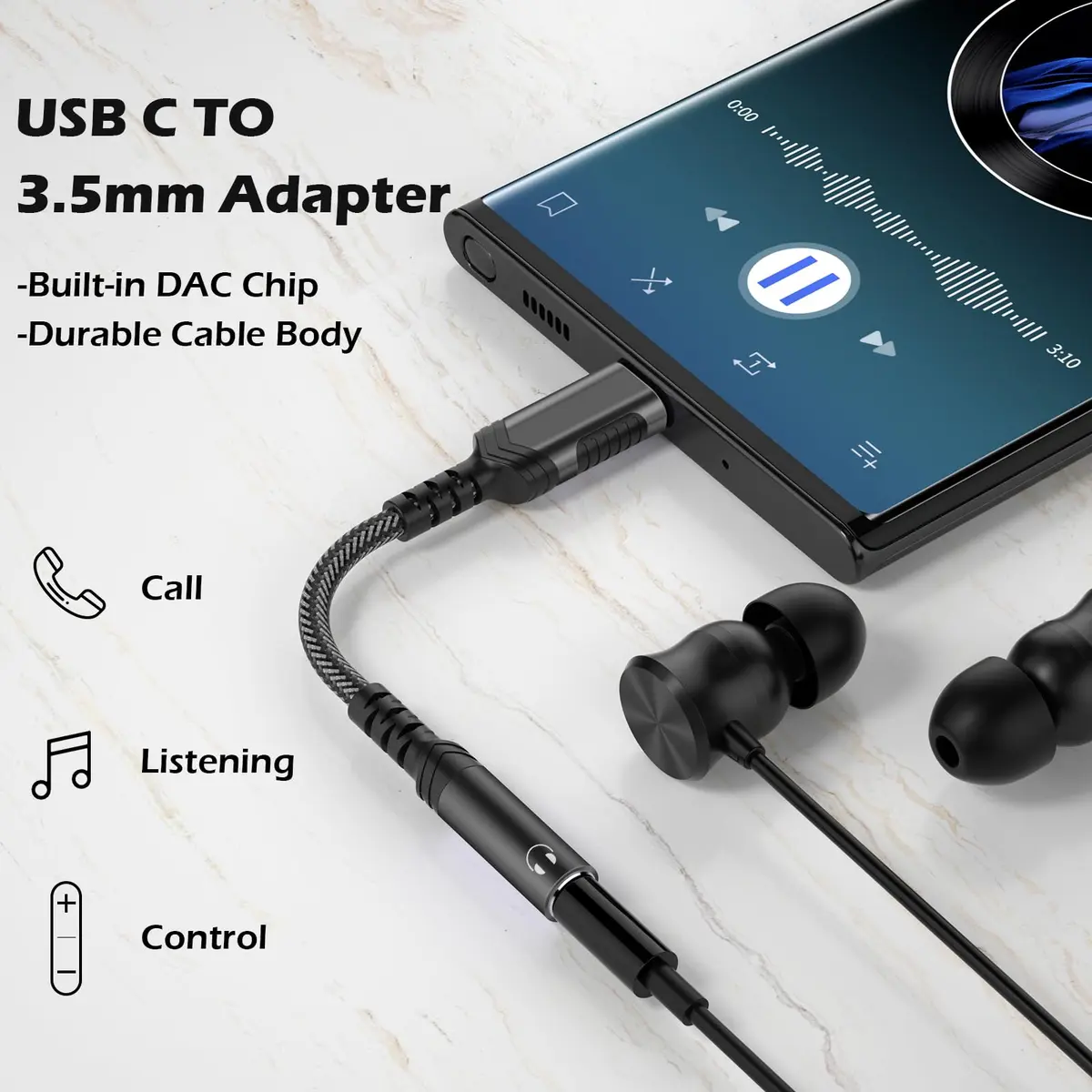 iMangoo USB C to 3.5mm Audio Headphones Adapter for Samsung S26 Ultra S25 S24 S23 | High-Quality DAC, Durable, Compact - view 2