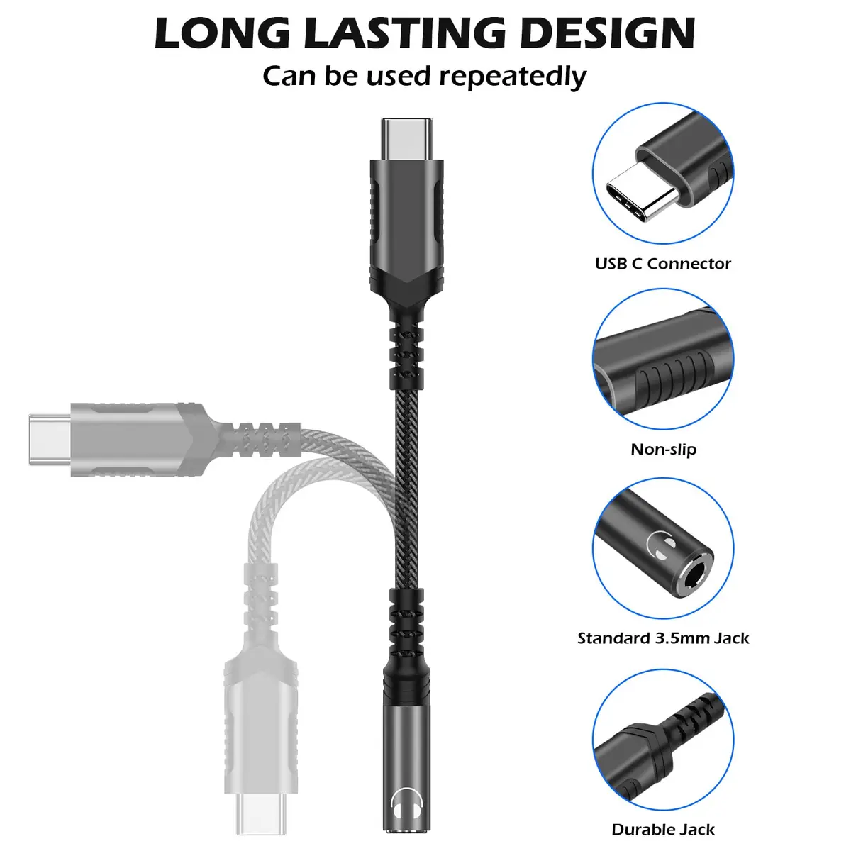iMangoo USB C to 3.5mm Audio Headphones Adapter for Samsung S26 Ultra S25 S24 S23 | High-Quality DAC, Durable, Compact - view 3