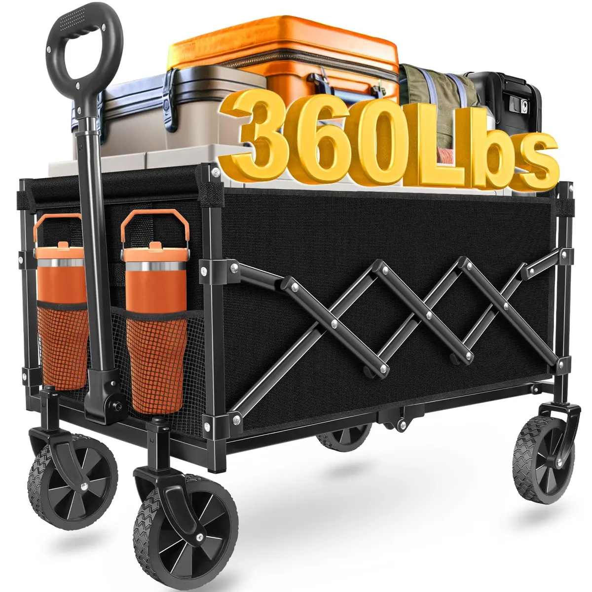 LIAPOTT Wagons Carts Foldable, 360lbs Collapsible Wagon with Wheels | Portable Garden & Camping Cart - main product image