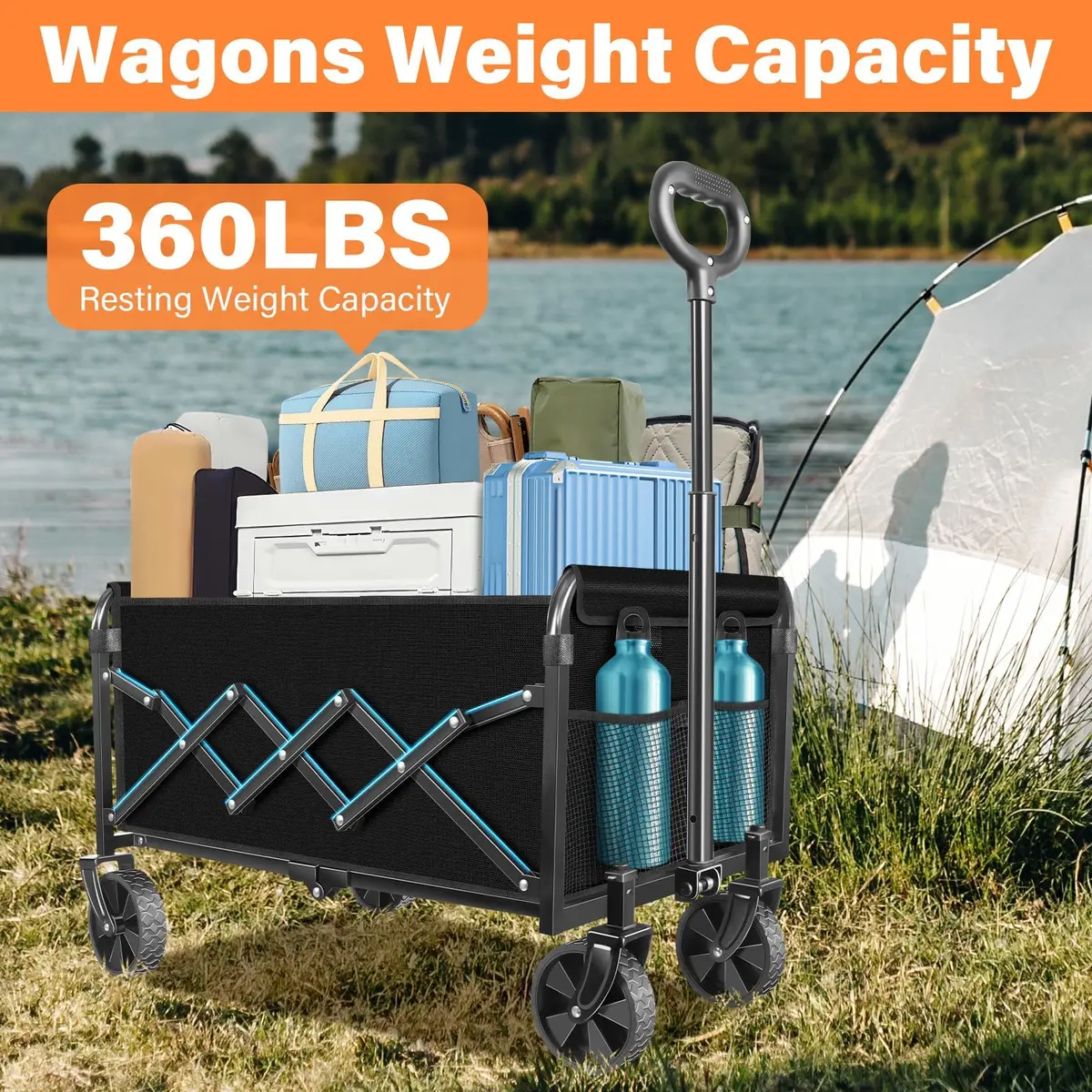 LIAPOTT Wagons Carts Foldable, 360lbs Collapsible Wagon with Wheels | Portable Garden & Camping Cart - view 5