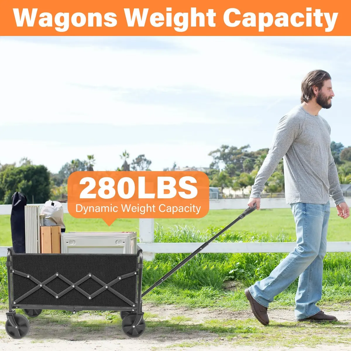 LIAPOTT Wagons Carts Foldable, 360lbs Collapsible Wagon with Wheels | Portable Garden & Camping Cart - view 6