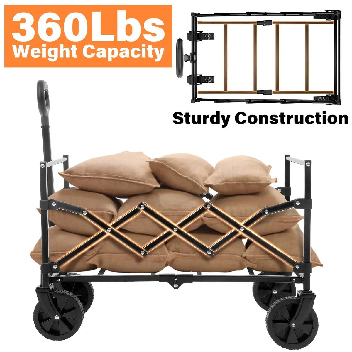 LIAPOTT Wagons Carts Foldable, 360lbs Collapsible Wagon with Wheels | Portable Garden & Camping Cart - view 7