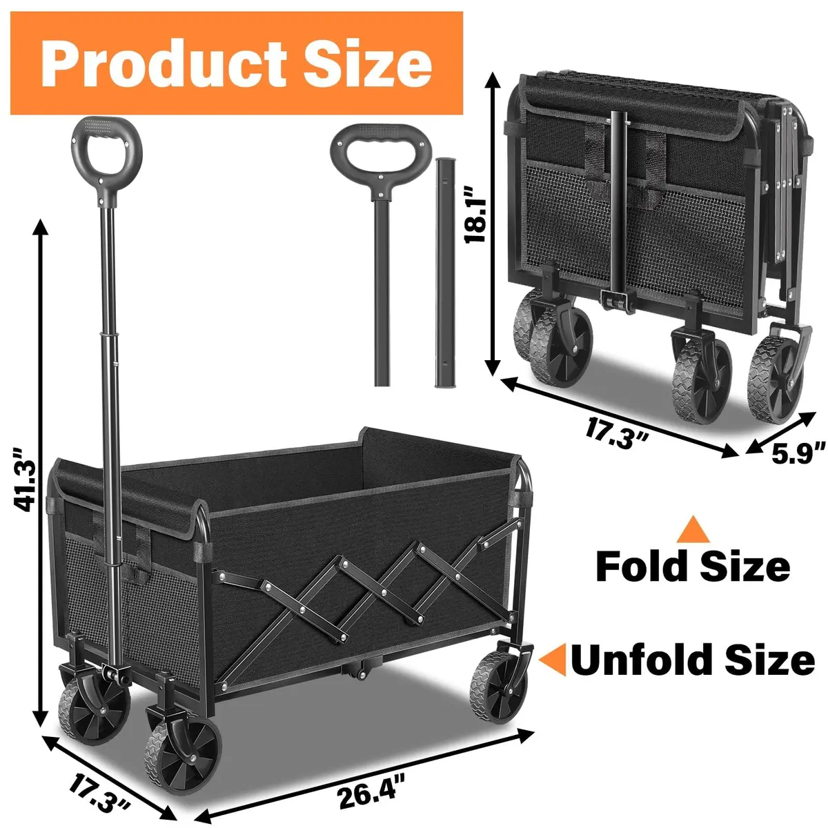 LIAPOTT Wagons Carts Foldable, 360lbs Collapsible Wagon with Wheels | Portable Garden & Camping Cart - view 2
