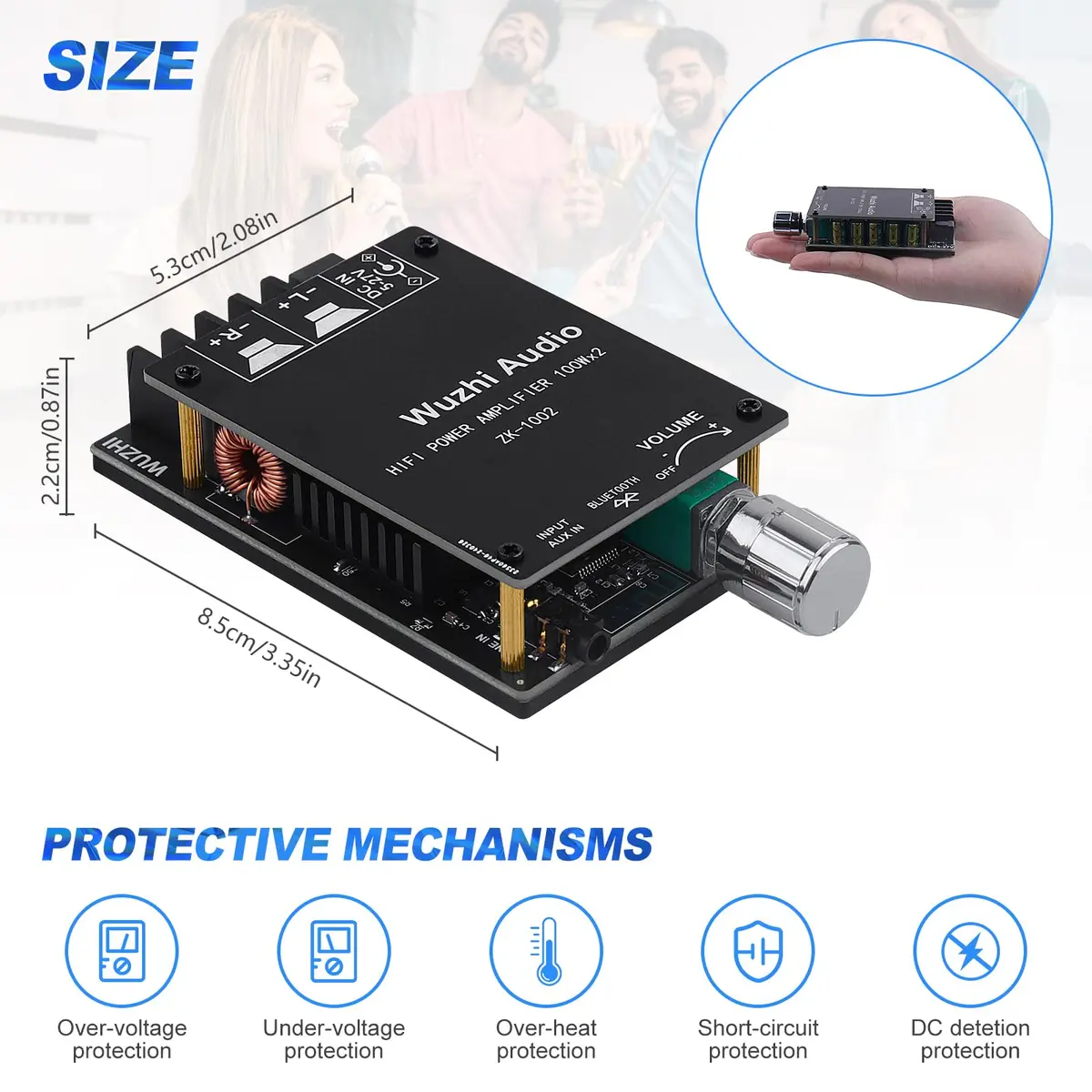 ARRAROWN ZK-1002 Bluetooth 5.0 Amplifier Board 100W x 2 (200W Total) HiFi Stereo Amp Module - view 7