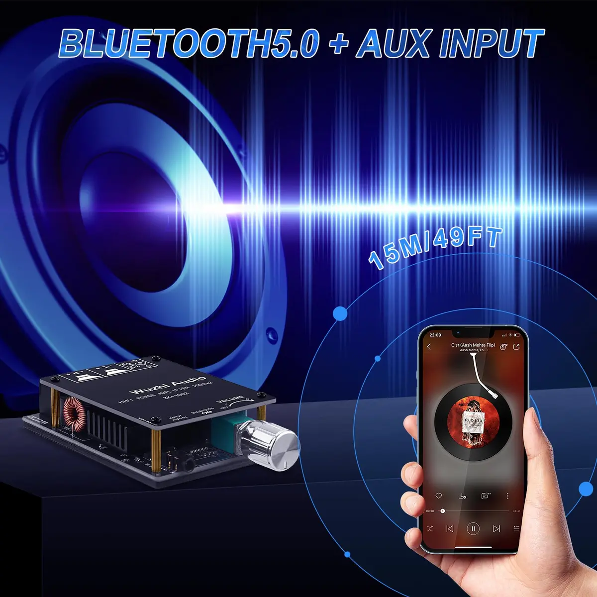 ARRAROWN ZK-1002 Bluetooth 5.0 Amplifier Board 100W x 2 (200W Total) HiFi Stereo Amp Module - view 3