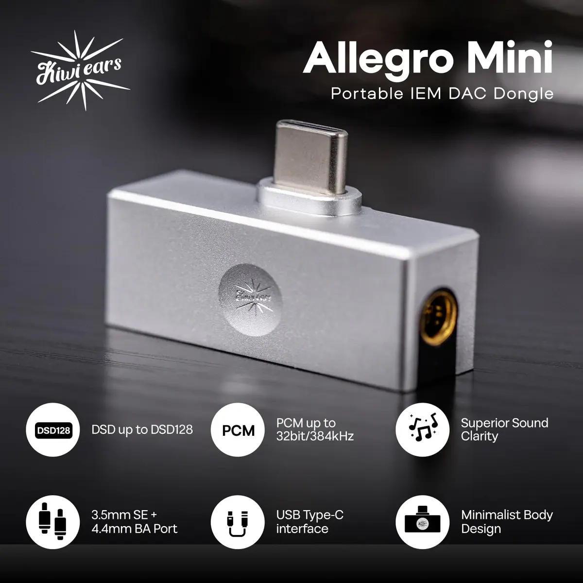 Linsoul Kiwi Ears Allegro Mini Portable IEM DAC, in Ear Monitor Amplifier | High-Resolution Audio, Compact & Durable - view 3