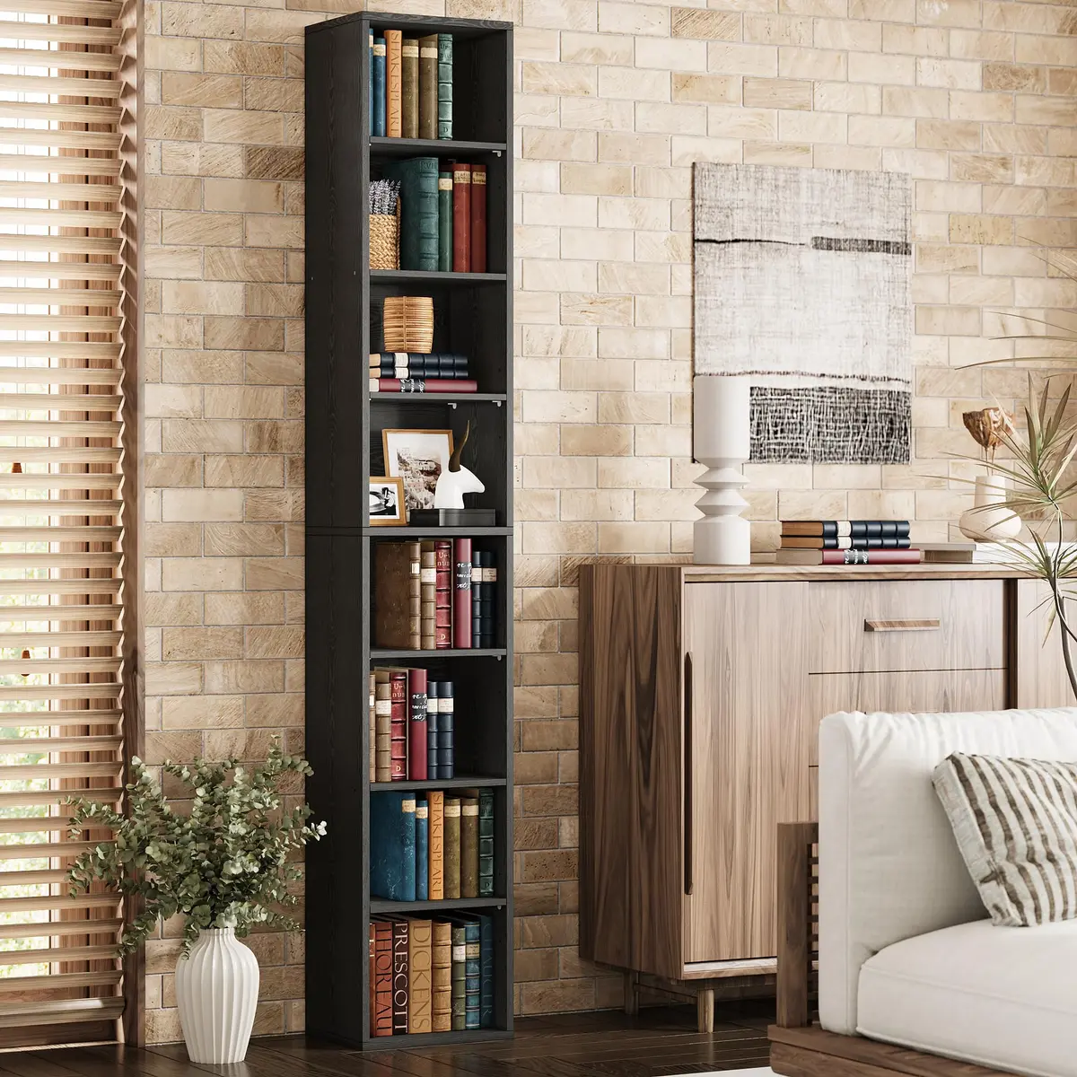 IRONCK Tall Narrow Bookshelf 8 Tiers | Compact Corner Floor Standing Storage 71 in Tall - main product image