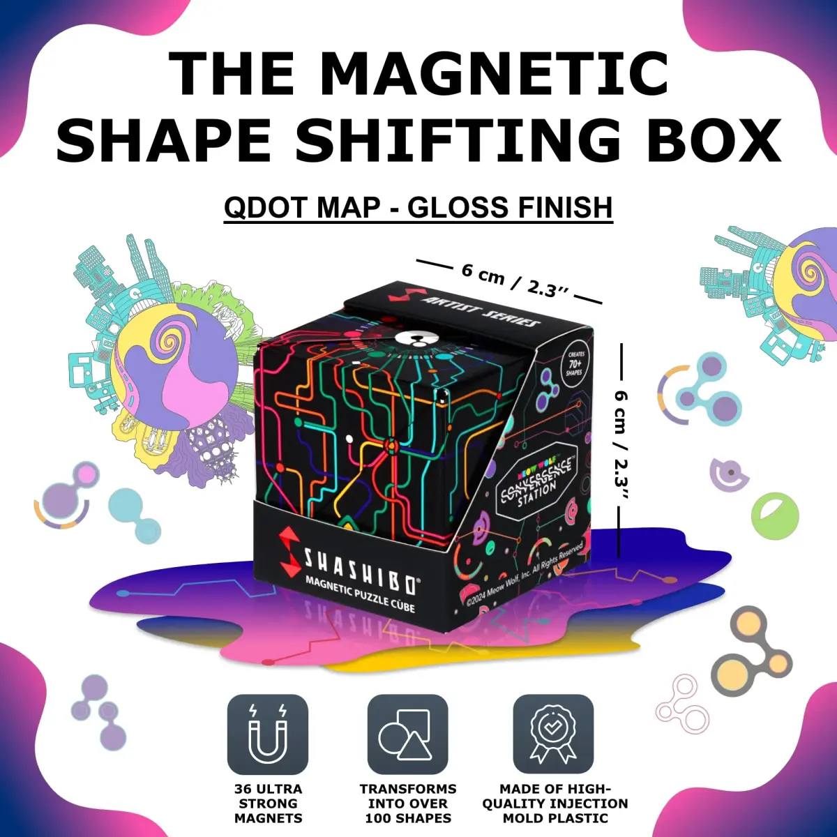 Shashibo DODECA Magnetic Puzzle Cube, Qdot Map, 6.4 cm (2.5 inches) | 100+ Shapes for Focus & Stress Relief - view 2