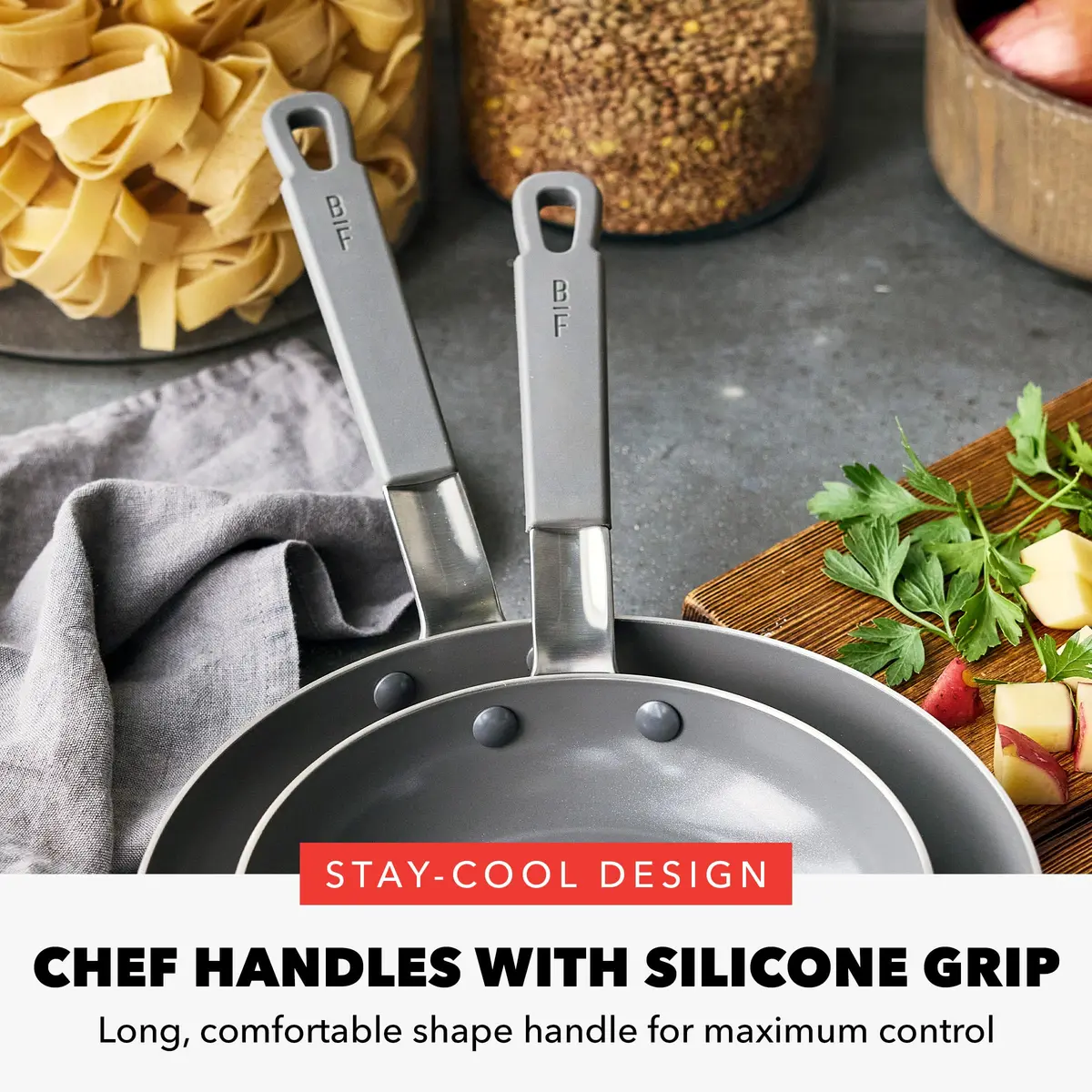 GreenPan x Bobby Flay Stainless Steel 8” & 10” Frying Pan Set | Professional Tri-Ply, PFAS-Free Ceramic Nonstick, Induction & Oven Safe - view 5