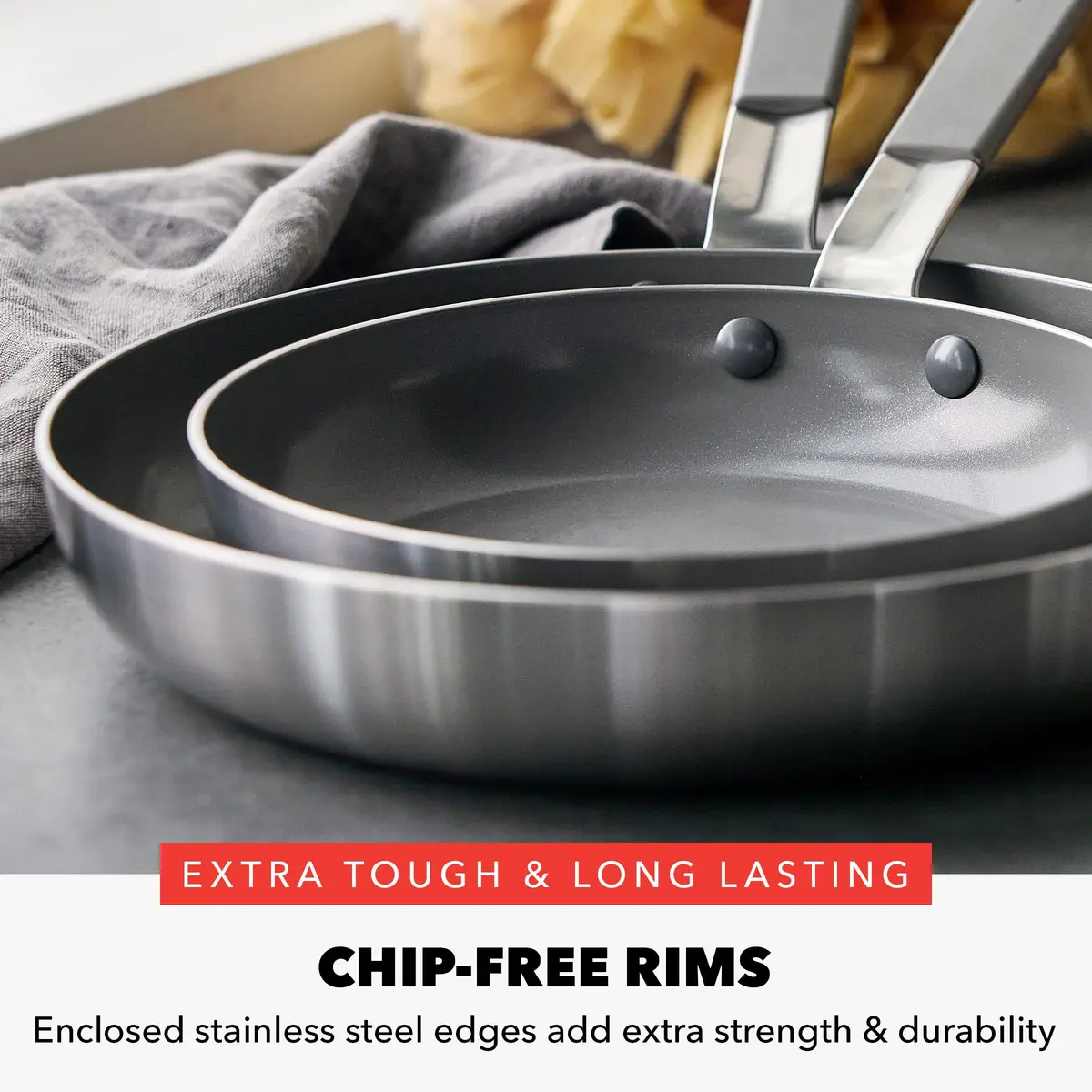 GreenPan x Bobby Flay Stainless Steel 8” & 10” Frying Pan Set | Professional Tri-Ply, PFAS-Free Ceramic Nonstick, Induction & Oven Safe - view 6