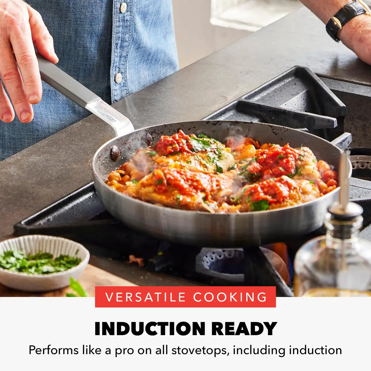 GreenPan x Bobby Flay Stainless Steel 12 Piece Cookware Set | Professional Grade Tri-Ply, PFAS-Free Nonstick, Induction & Oven Safe - view 3