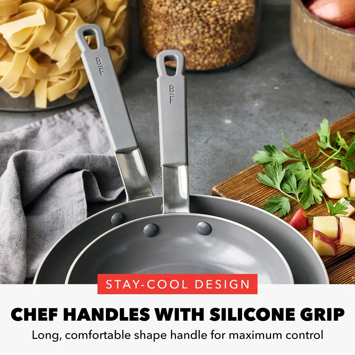 GreenPan x Bobby Flay Stainless Steel 12 Piece Cookware Set | Professional Grade Tri-Ply, PFAS-Free Nonstick, Induction & Oven Safe - view 4