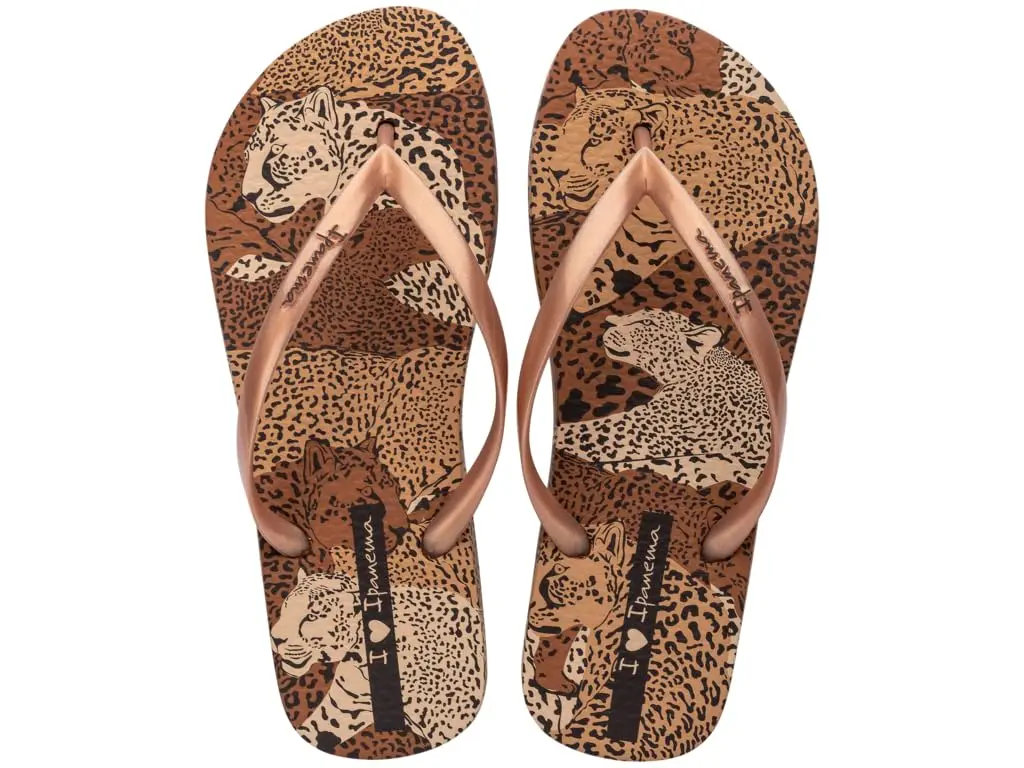 Ipanema Women's Animal Print Vi Fem Flip Flops Beige Gold Brown 6 | Elegant Animal Motif with Recyclable PVC - view 2