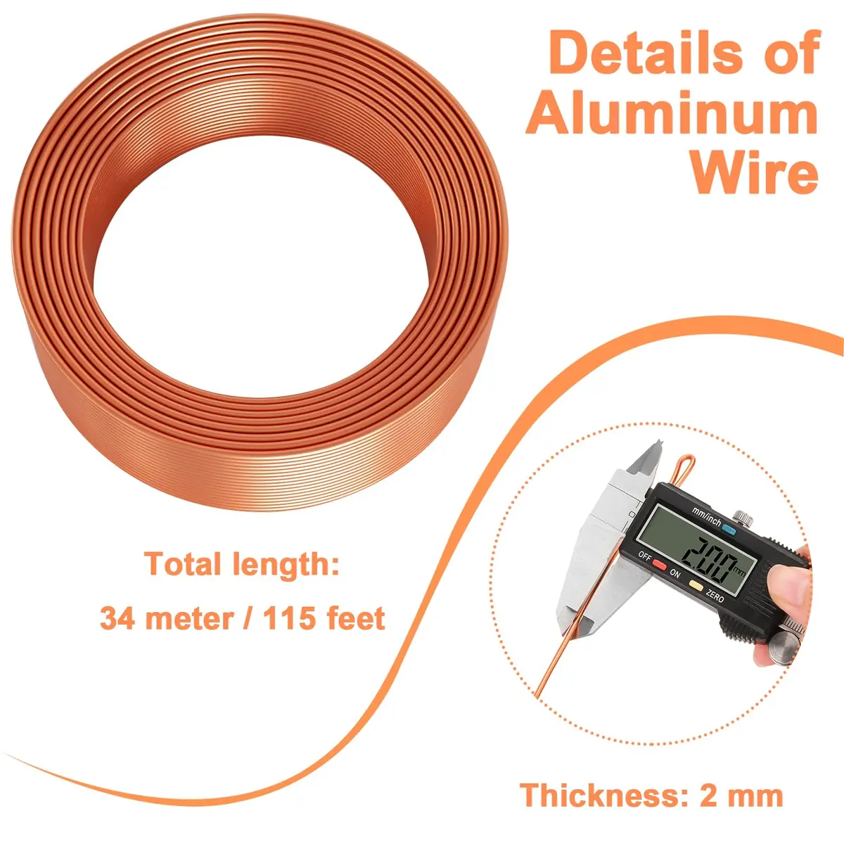 Cruzix Aluminum Craft Wire 12 Gauge (2mm) 34m | Bendable, Rust-Resistant Wire for Jewelry Making & Sculpting - view 3